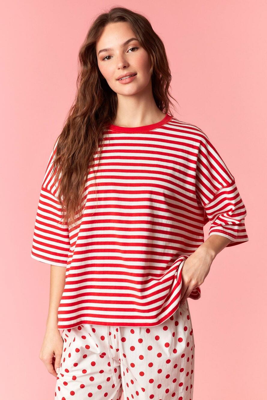 Striped Round Neck Oversized Tee